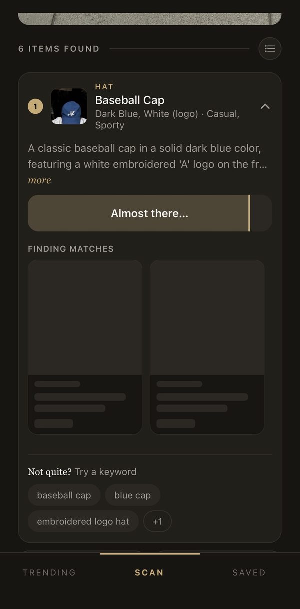 Thread's results, searching for the cap in the photo